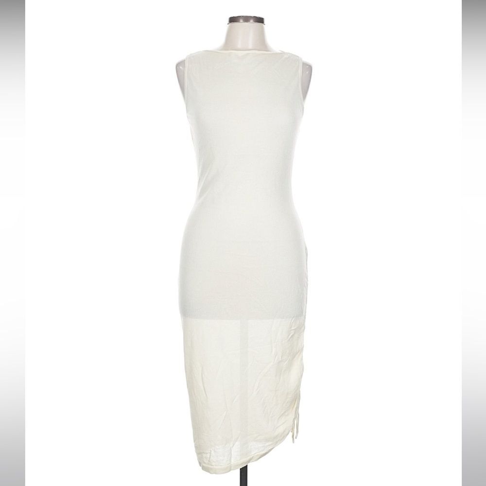 Gabrielle Union MEDIUM Sheer Stretchy Elegant Beige Sleeveless Dress NWT